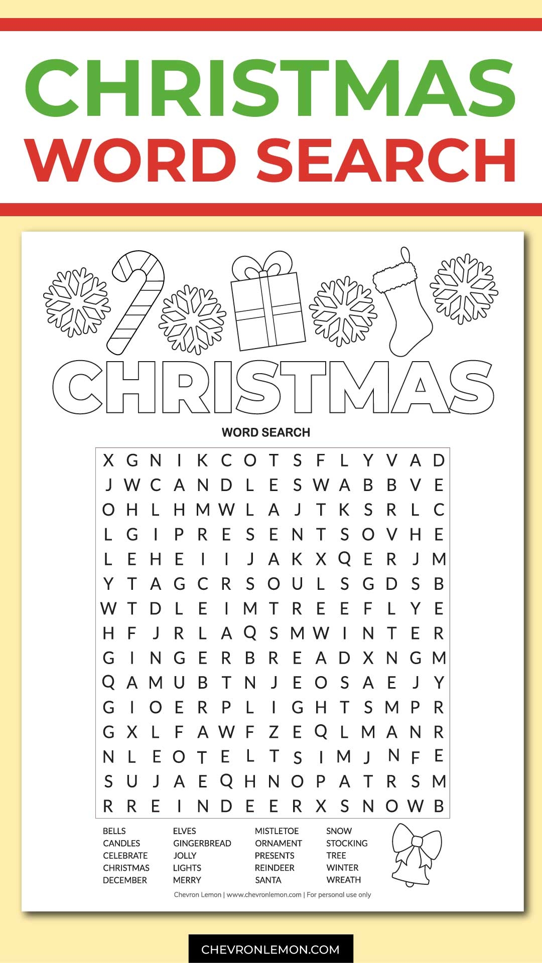 Printable Christmas Word Search Chevron Lemon Printable Christmas Word Search Chevron Lemon