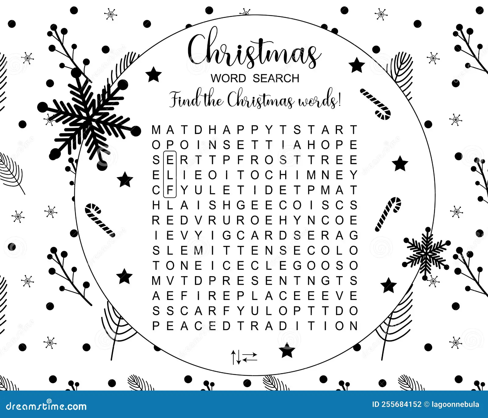 Printable Christmas Word Search Puzzle For Children Stock Vector Illustration Of Kids Christmas 255684152