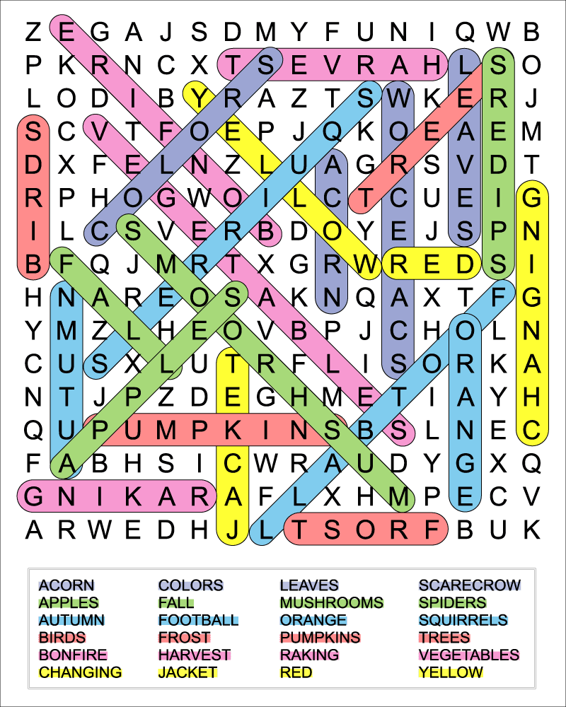 Free Printable October Word Search For Adults
