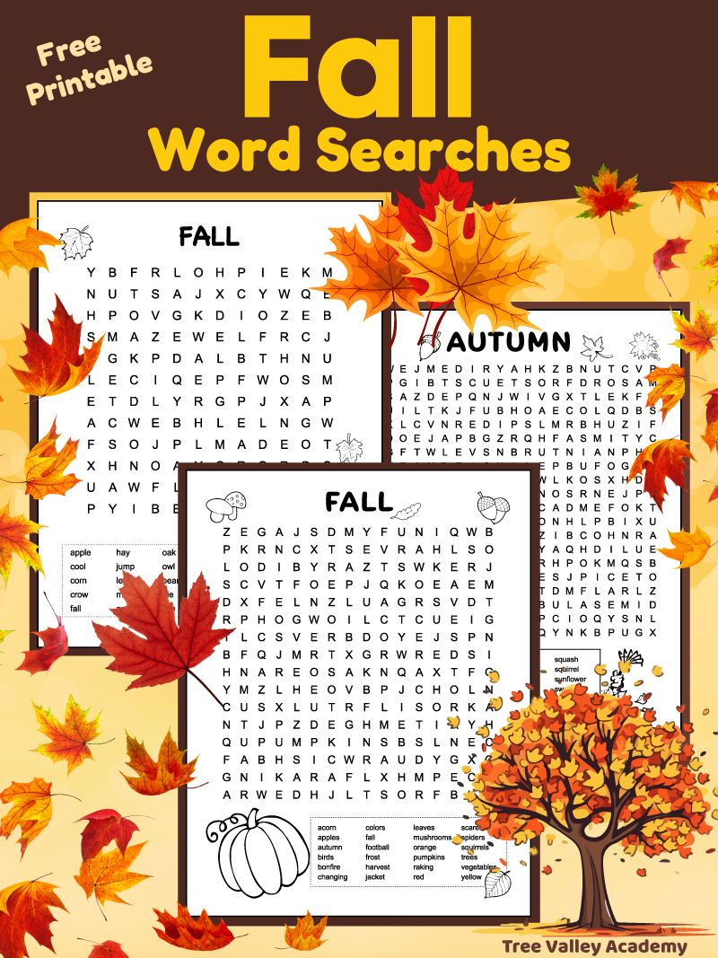 printable fall word searches for kids tree valley academy