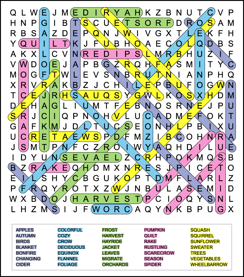 Printable Fall Word Searches For Kids Tree Valley Academy