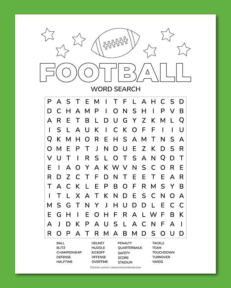 Printable Football Word Search Chevron Lemon Printable Football Word Search Chevron Lemon