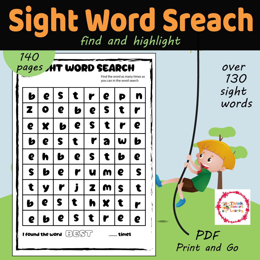 printable kindergarten sight words search worksheets high