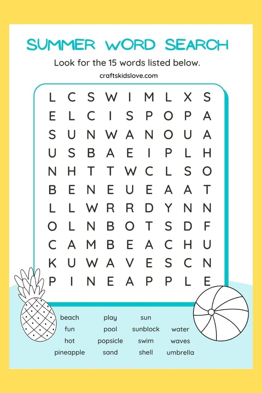 printable summer word search crafts kids love