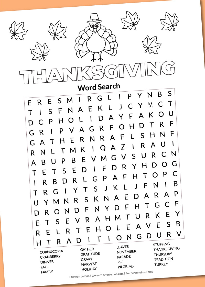 printable thanksgiving word search chevron lemon
