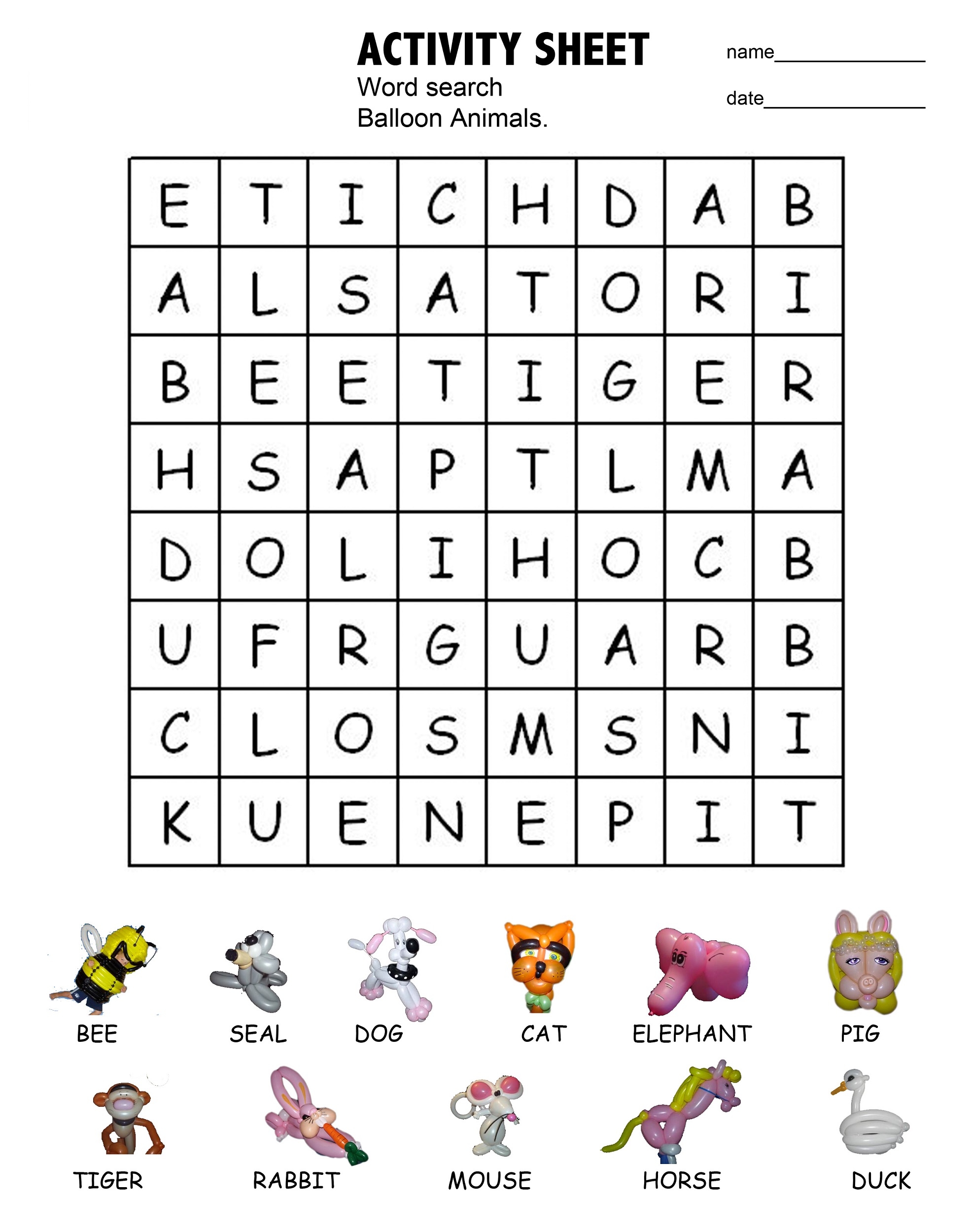 Kindergarten Printable Word Search