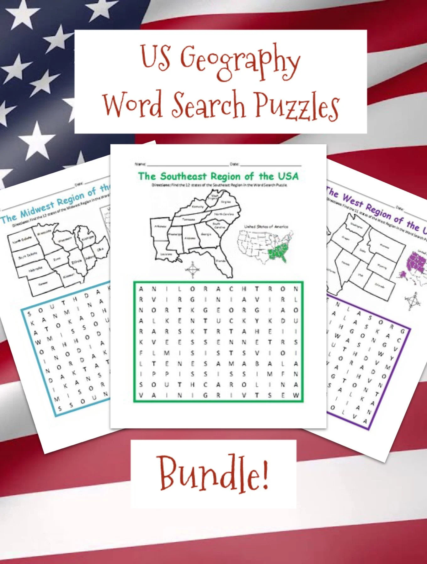 Regions Of The United States Printable Map And Word Search Puzzle Activities Etsy