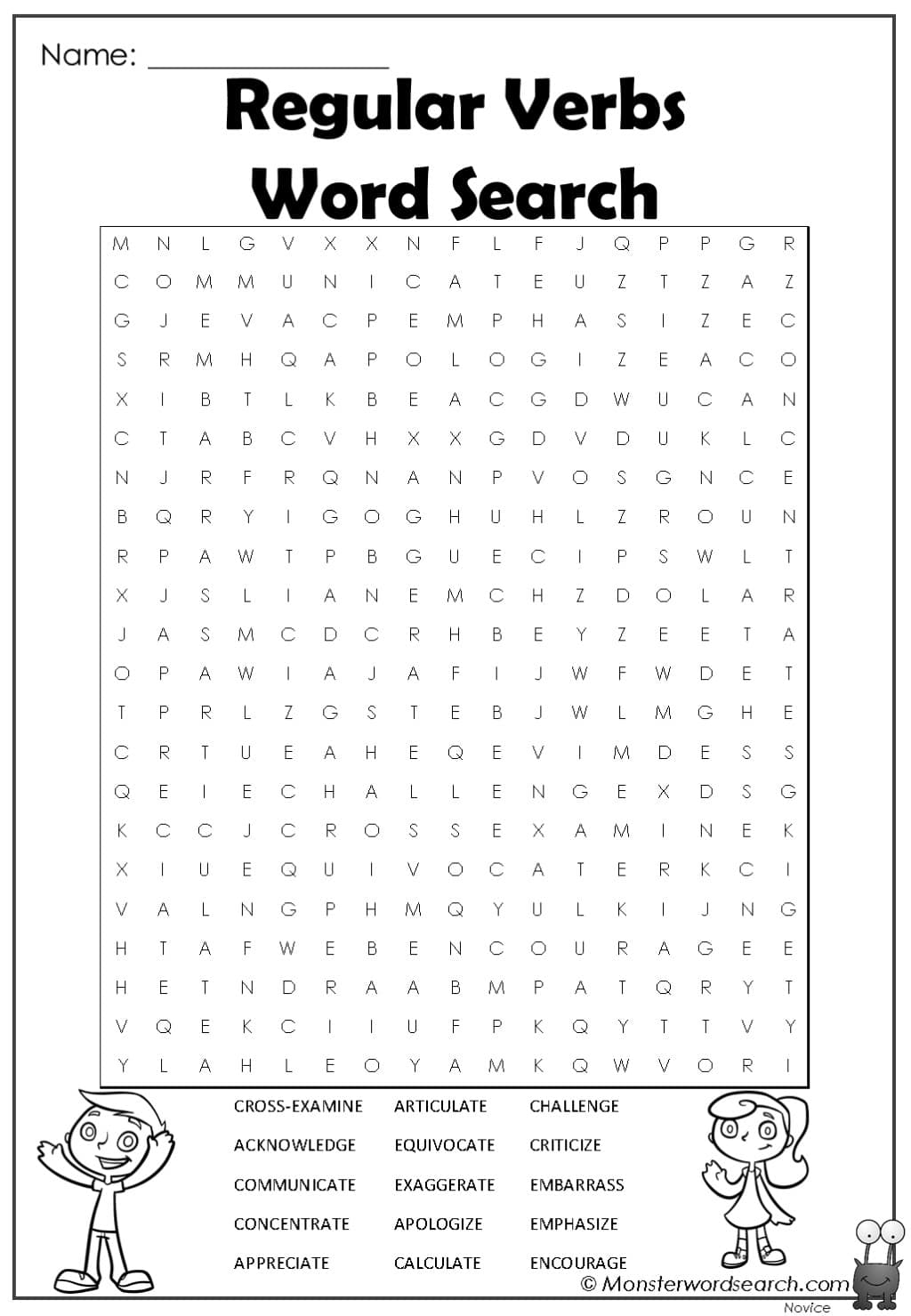 Regular Verbs Word Search Monster Word Search