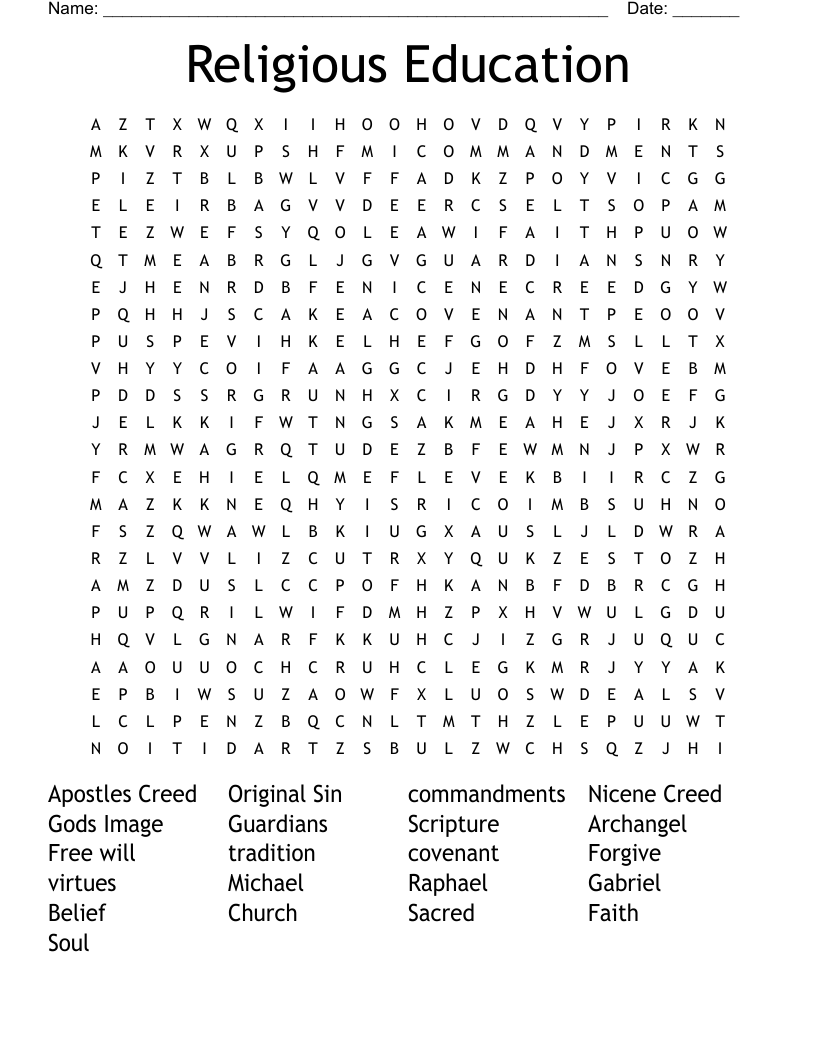 Religious Education Word Search WordMint