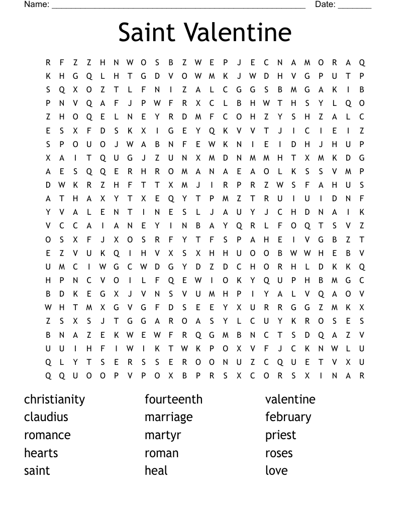 Saint Valentine Word Search WordMint