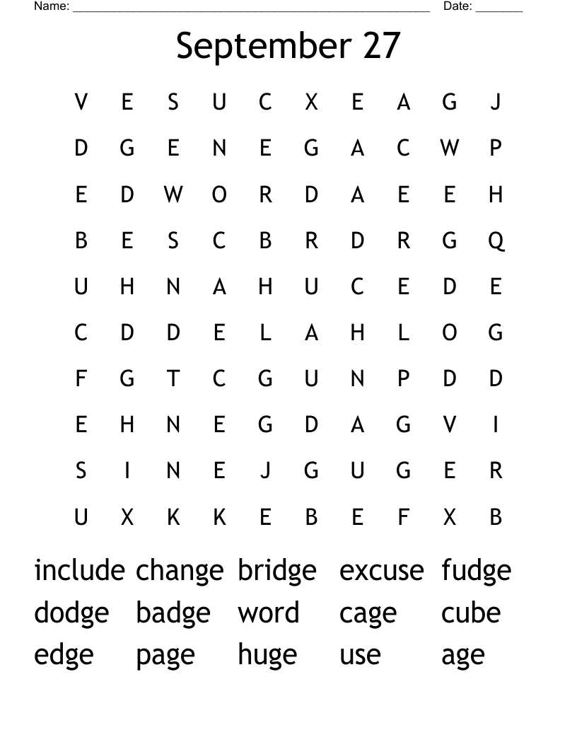 September Word Search Printable