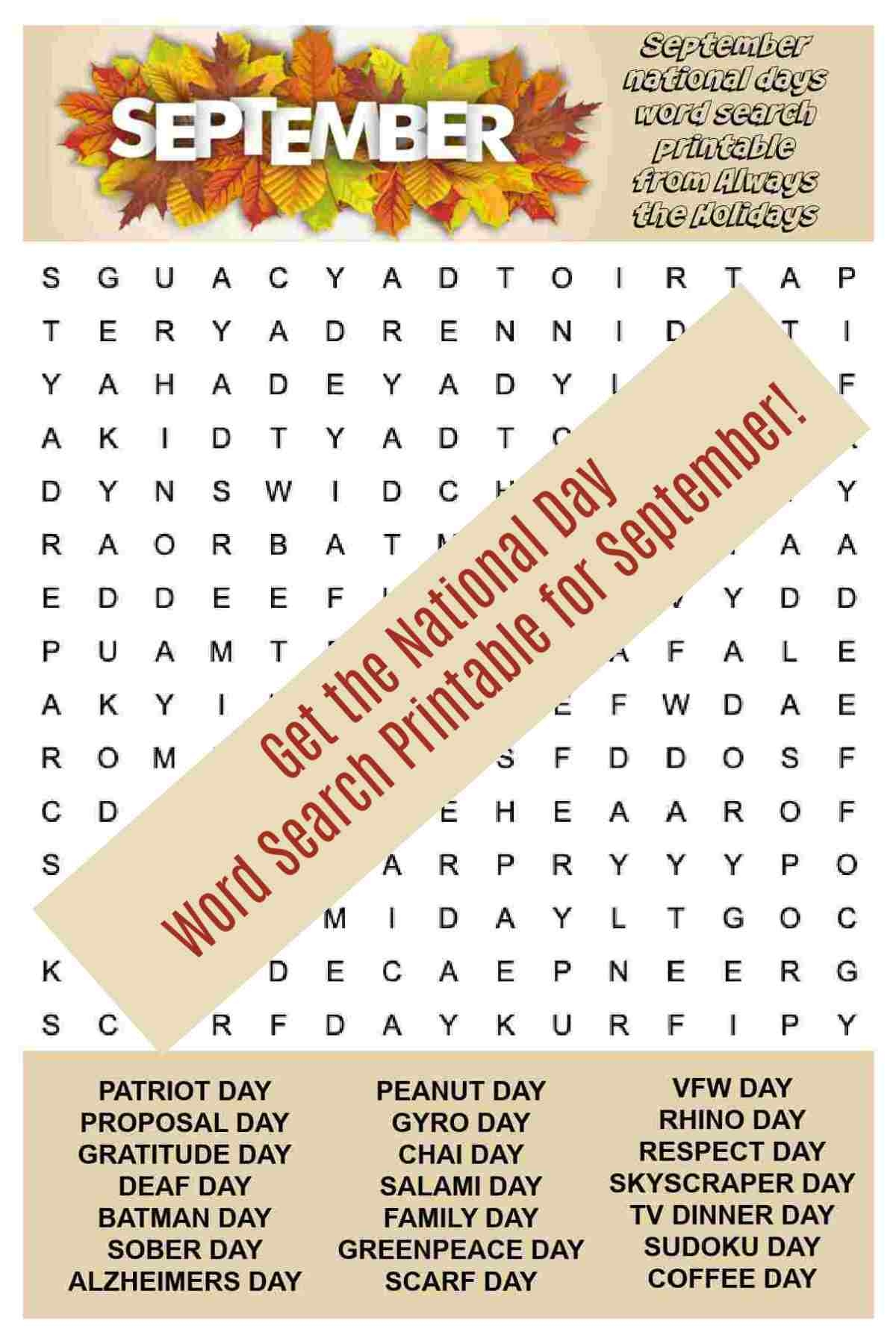 September Word Search Printable Free National Days Word Find September Word Search Printable Free National Days Word Find