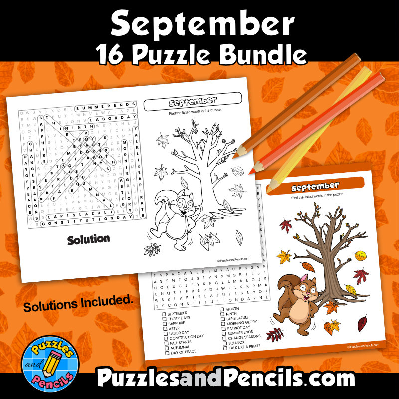 September Word Search Puzzle Activity BUNDLE 16 Wordsearch Puzzles Made By Teachers