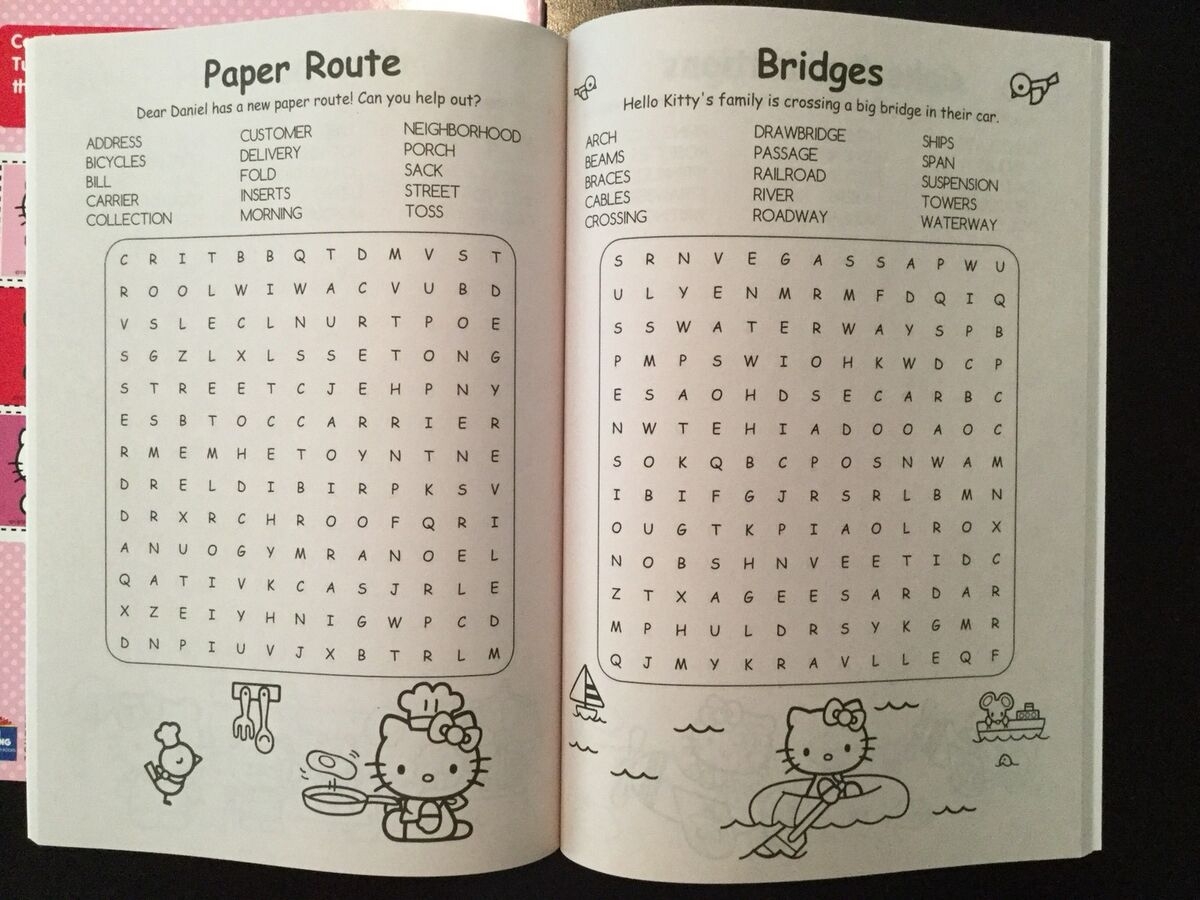 Set Of 2 Hello Kitty Word Find Books KAPPA Pink Search Puzzle 