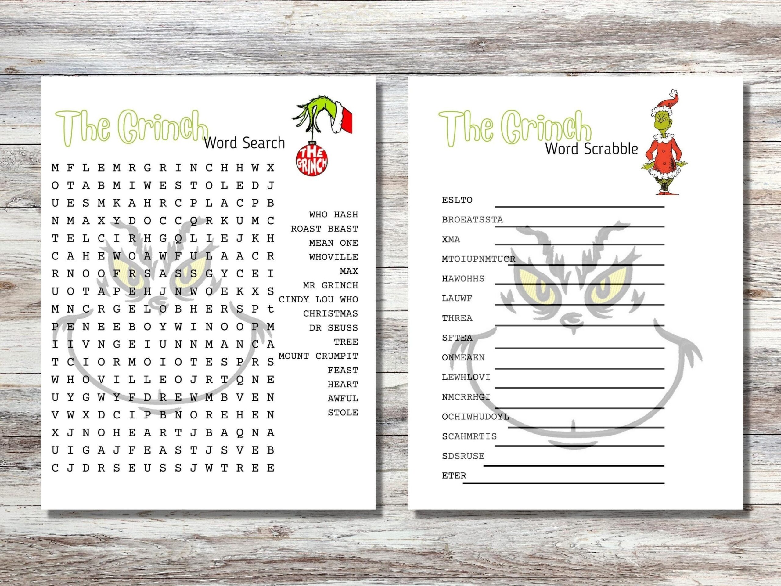 Set Of 2 The Grinch Word Games Word Search And Scrabble Printable Game digital Download Etsy UK