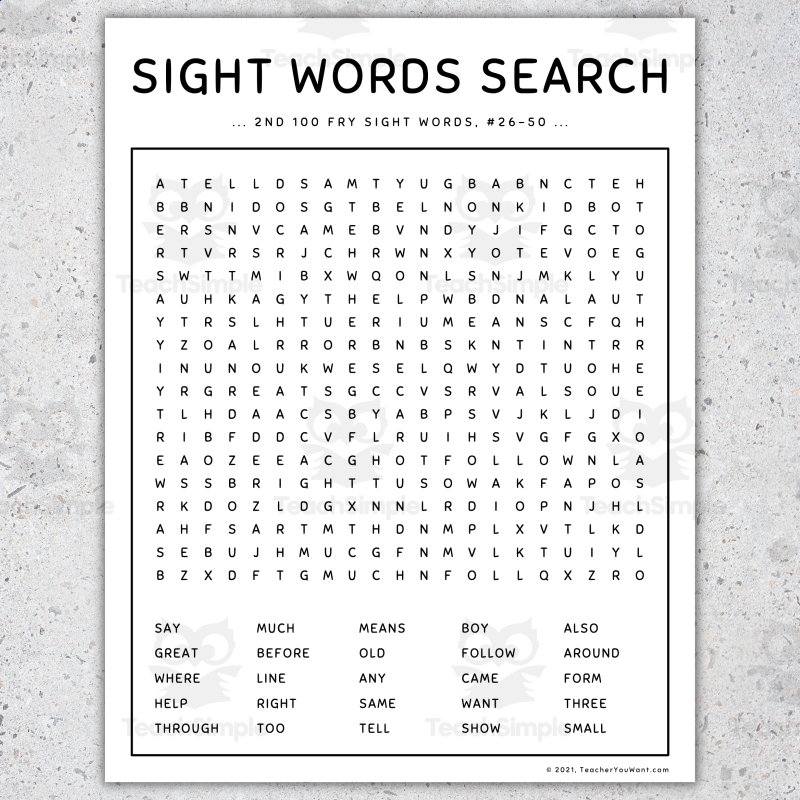 sight words games word search 2nd 100 fry words set 6 by teach simple