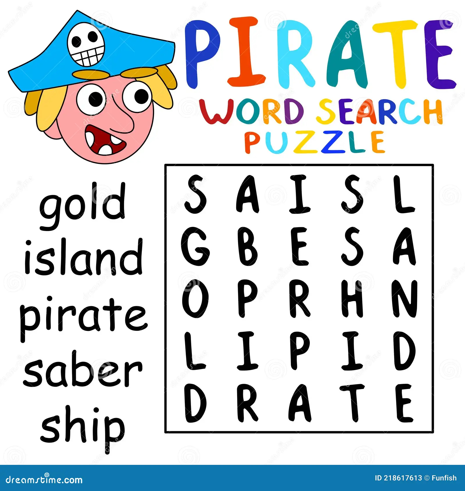 Simple Pirate Word Search Puzzle For Kids Stock Vector Illustration Stock Vector Illustration Of Exercise Character 218617613