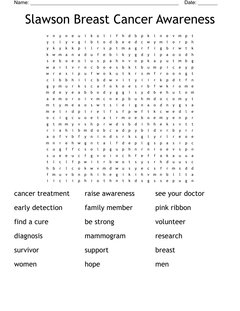 Slawson Breast Cancer Awareness Word Search WordMint Slawson Breast Cancer Awareness Word Search WordMint