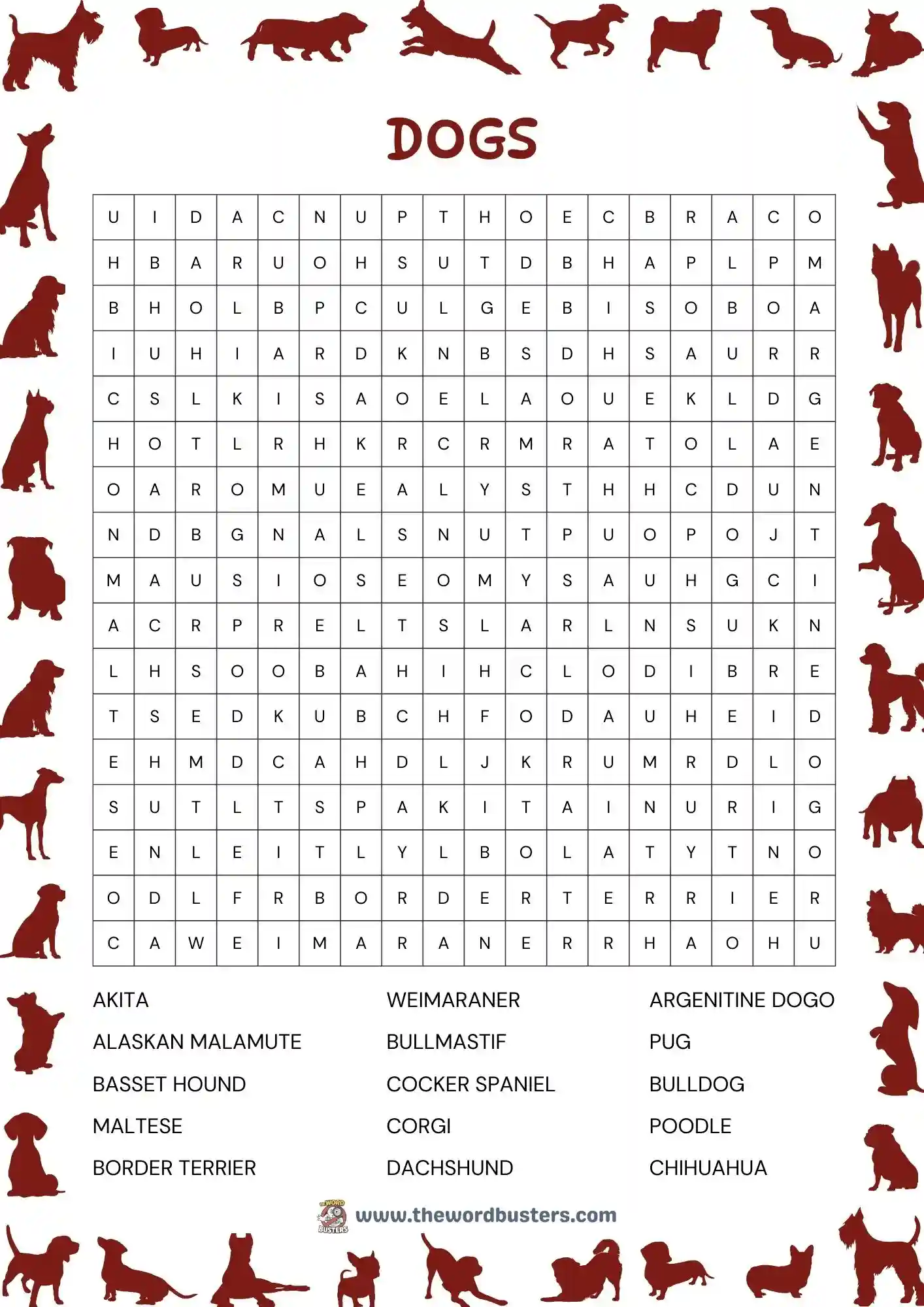 Small Dog Breeds Word Search Free Printable Game PDF
