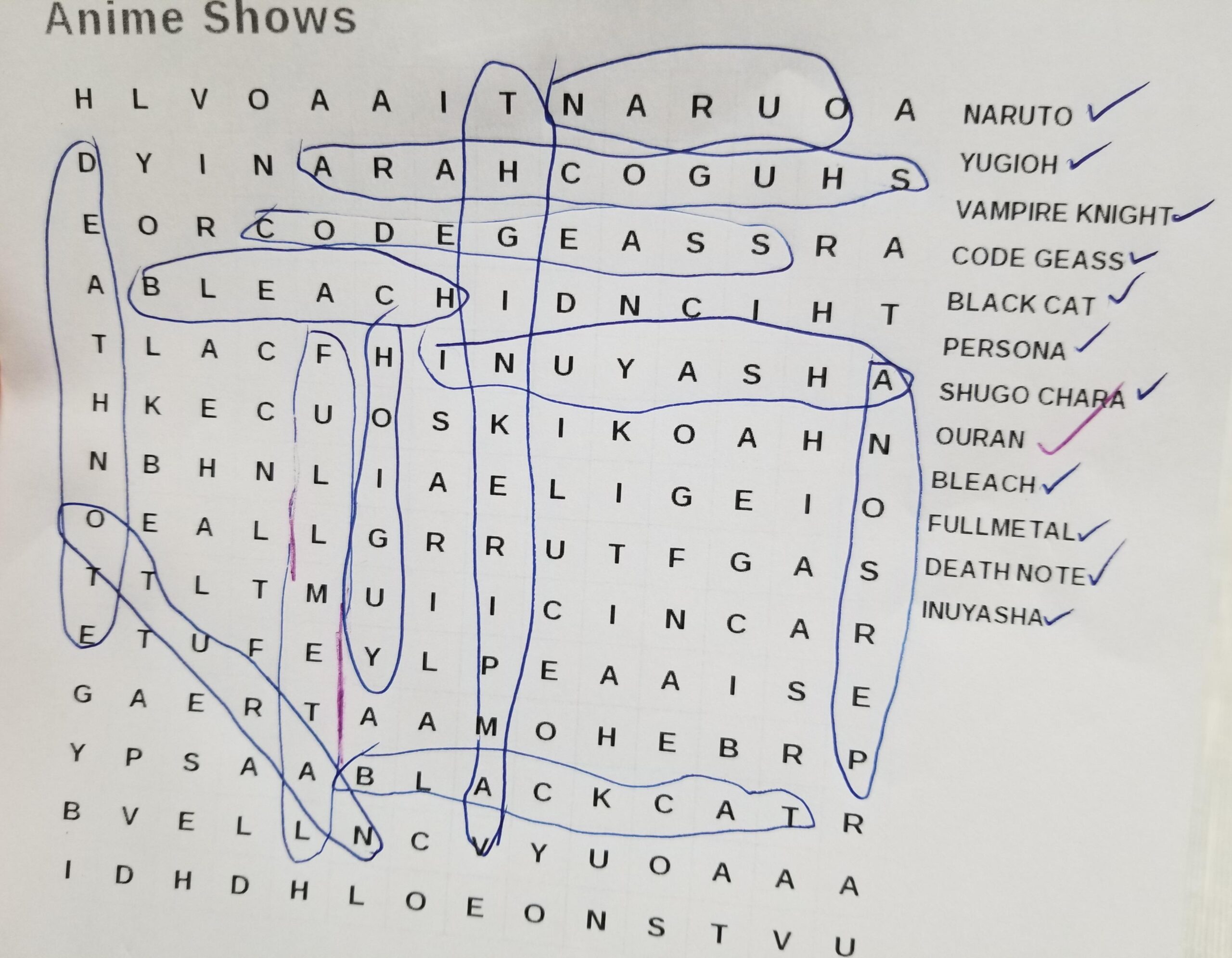 Someone Made An Anime Word Search And Spread Them Around At Work 