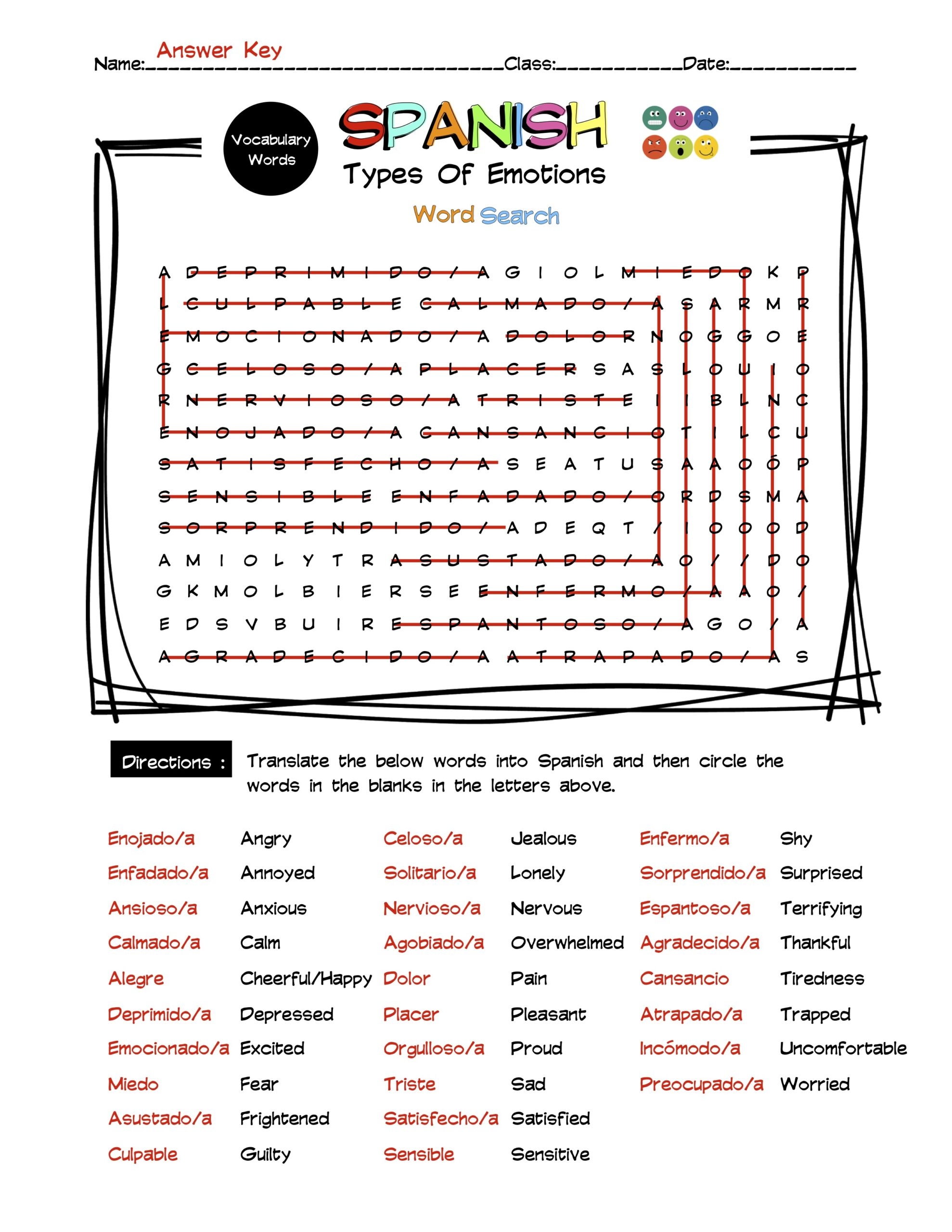 Emotions Word Search For Kids