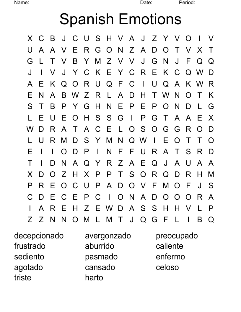 Spanish Emotions Word Search WordMint