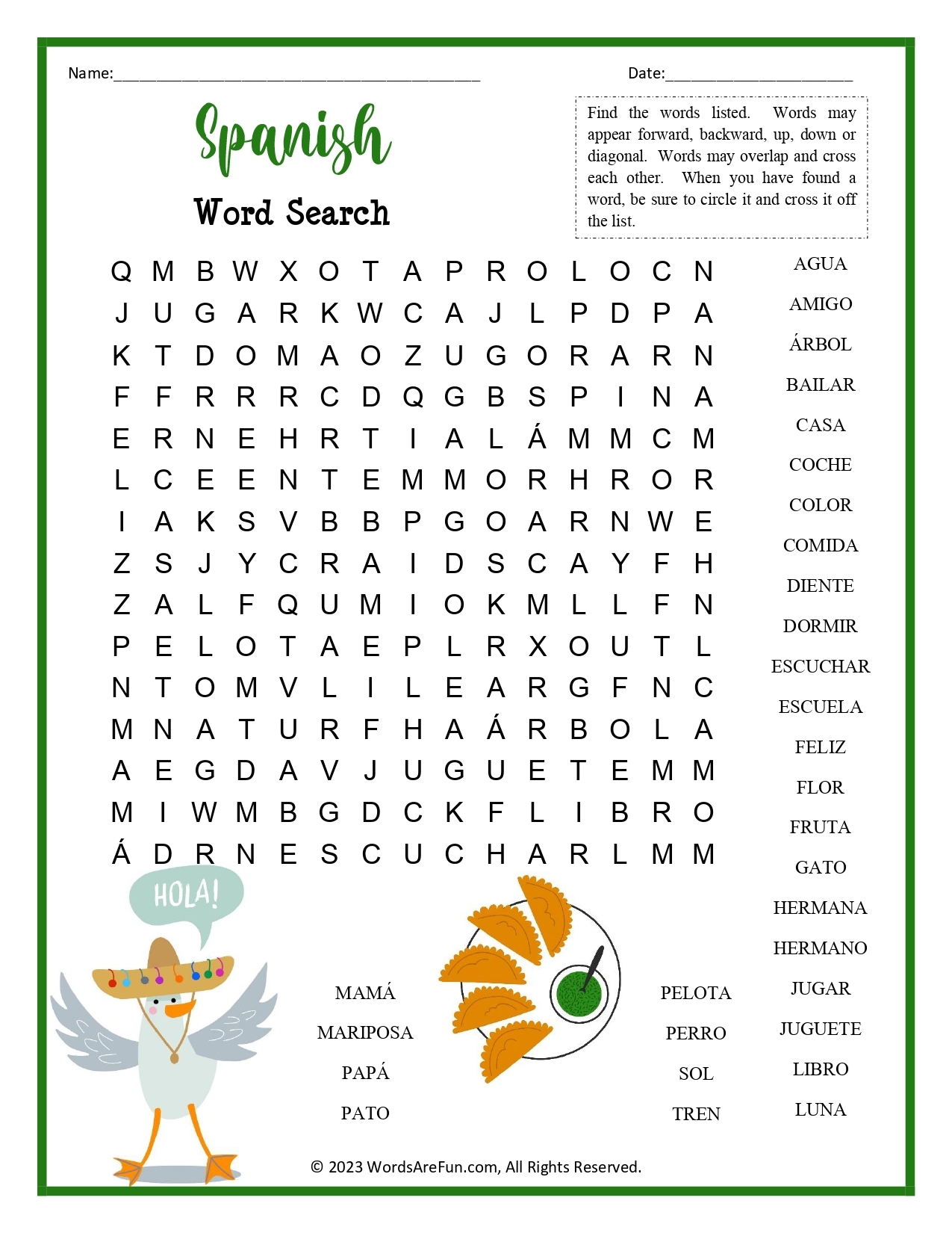 spanish word search for kids