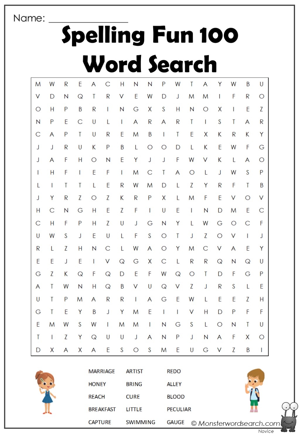 spelling fun 100 word search monster word search