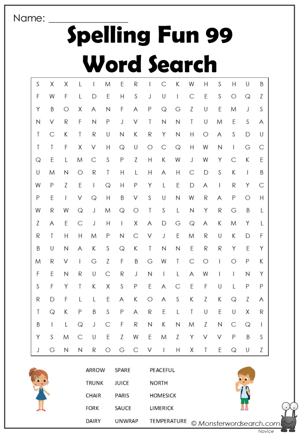 Spelling Fun 99 Word Search Monster Word Search