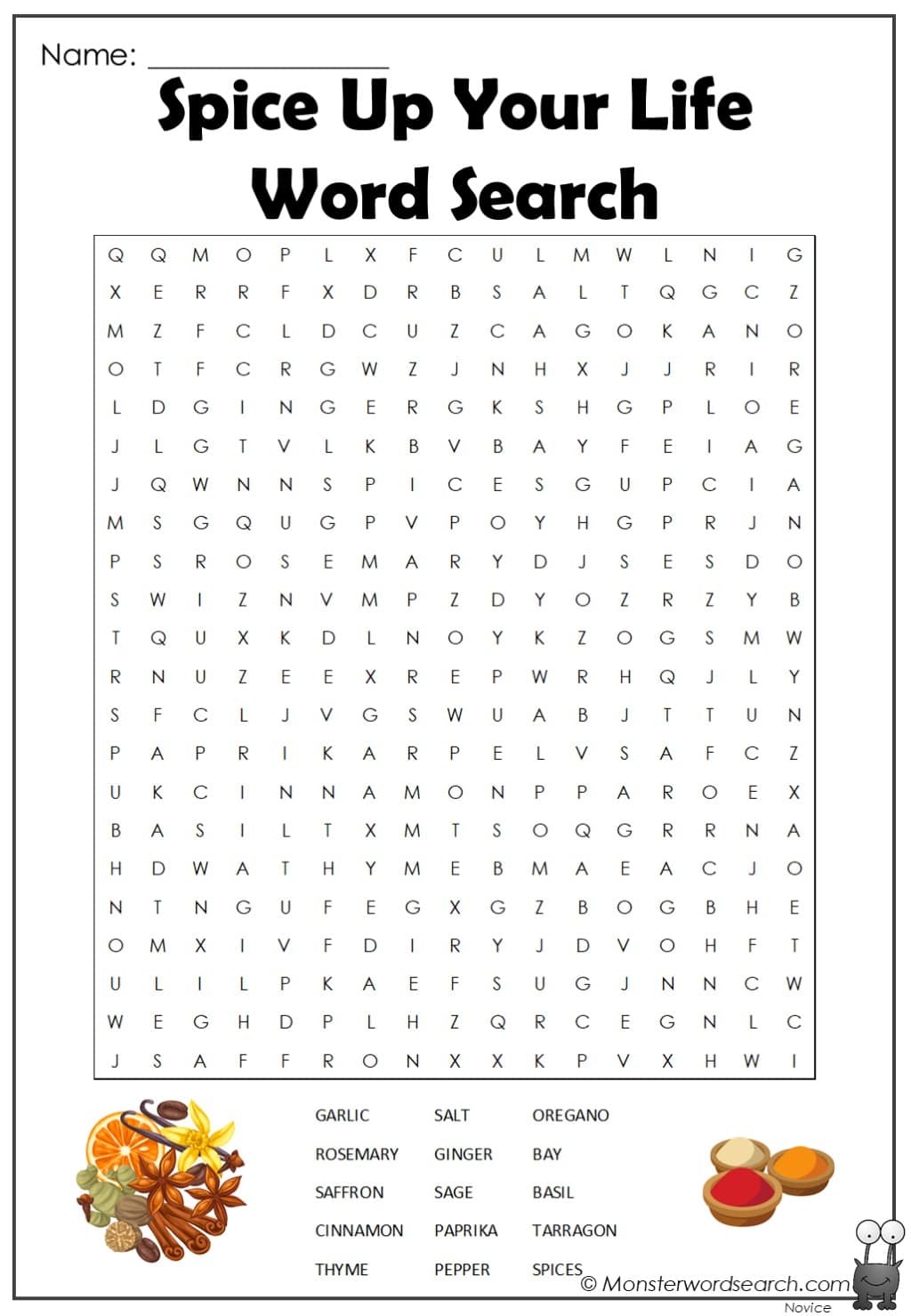 Spice Up Your Life Word Search Monster Word Search