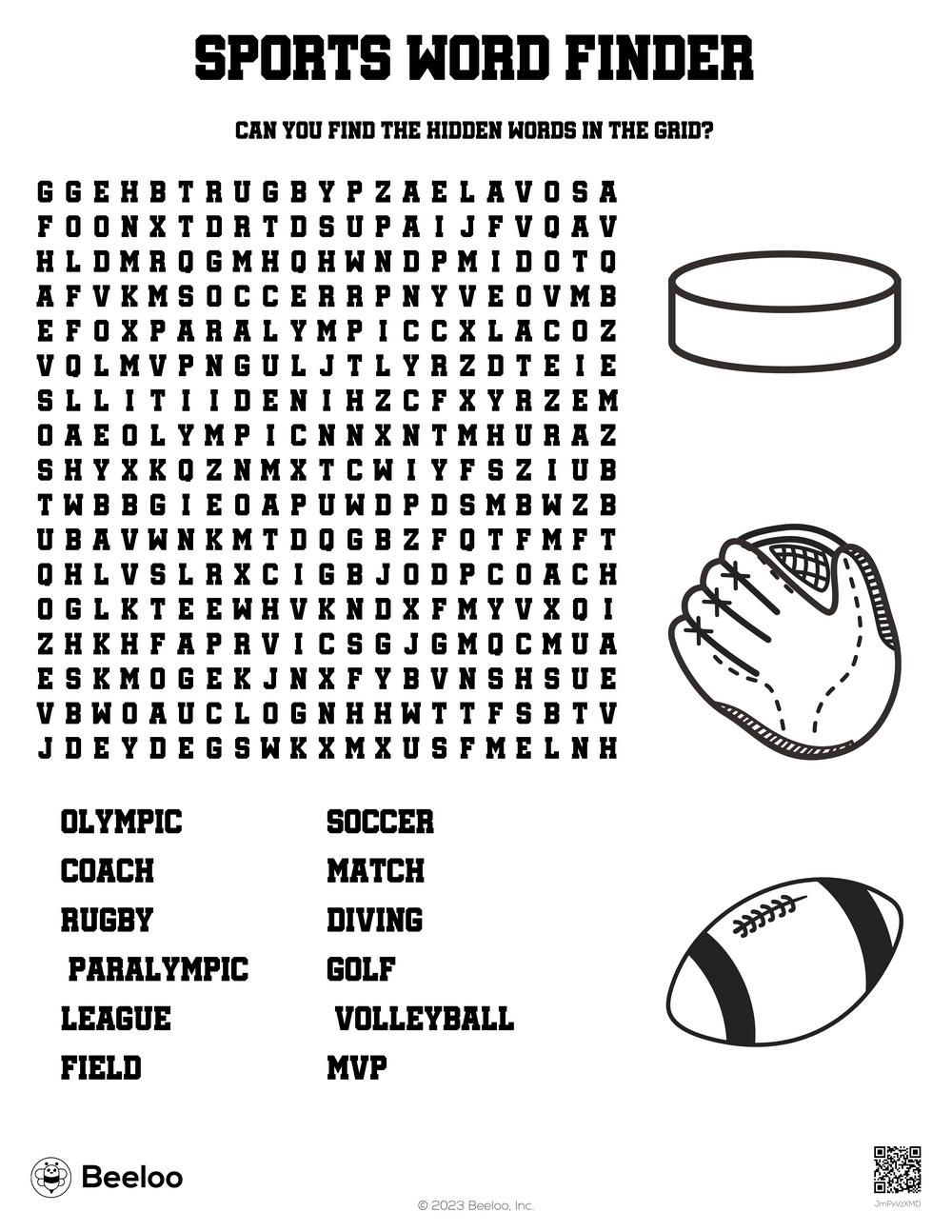 Kids Word Search Printable Free Sports