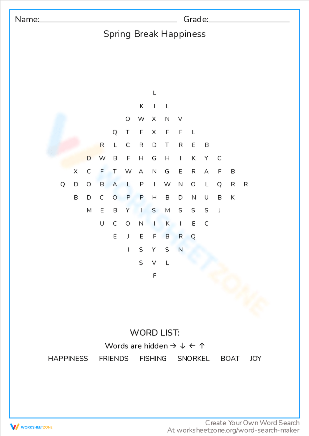 Spring Break Word Search