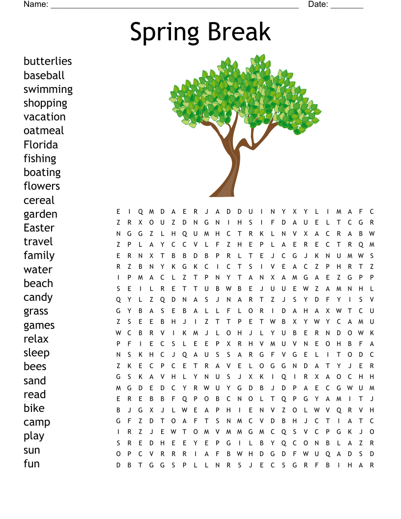 Spring Break Word Search WordMint