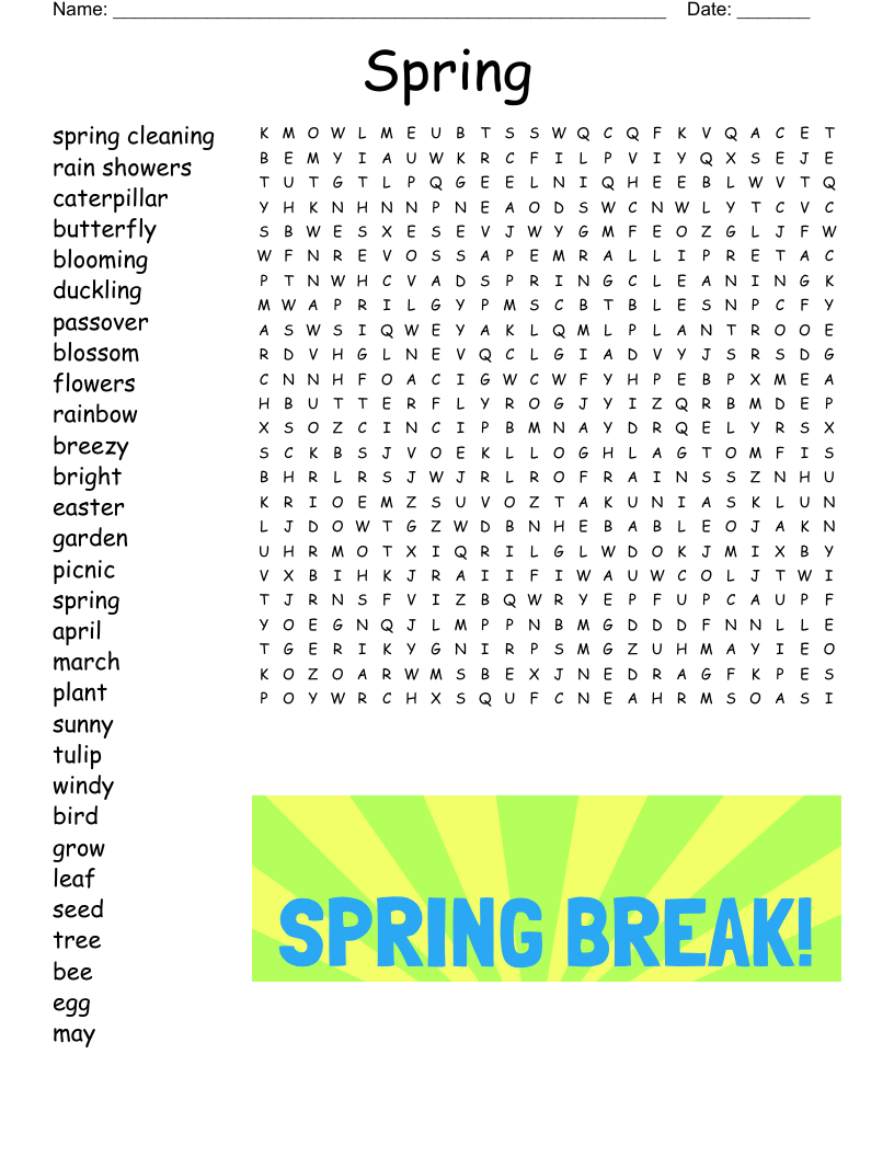Spring Break Word Search WordMint