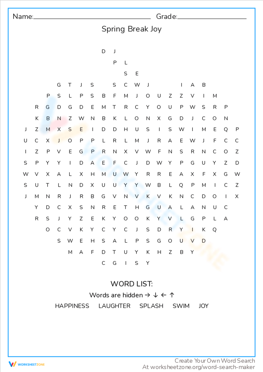 Spring Break Word Search Printable