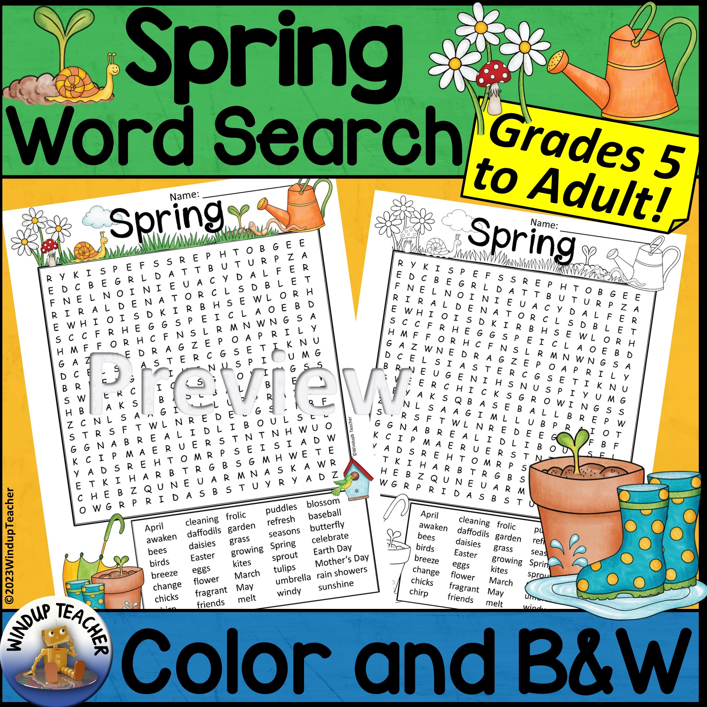 Printable Spring Word Search For Adults