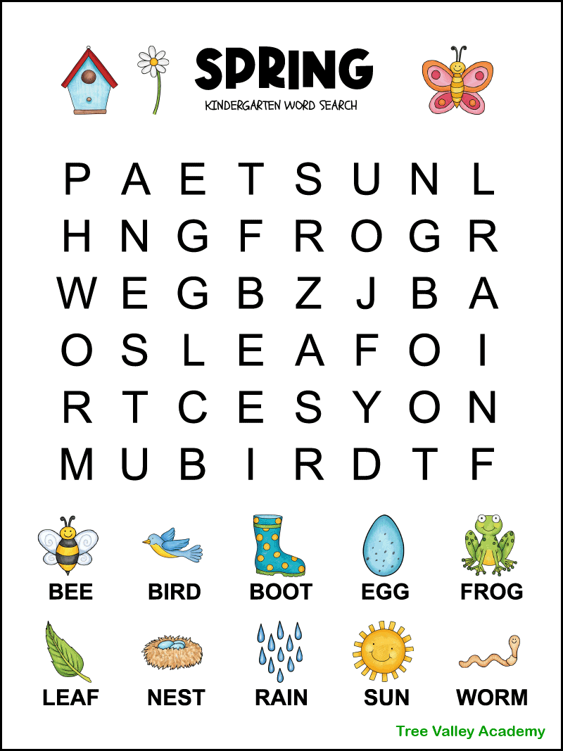 spring word search for kindergarten tree valley academy