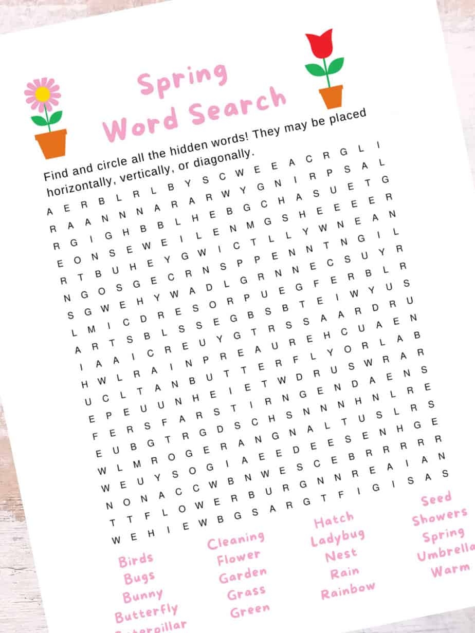 spring word search printable for kids