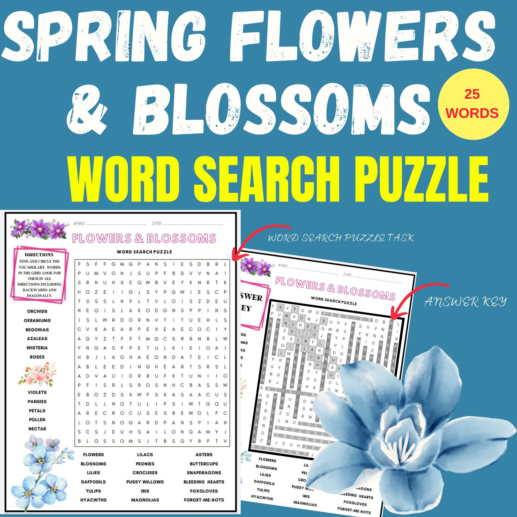 Spring Word Search Puzzle Activity Flowers And Blossoms Wordsearch Puzzle Not Prep Worksheets Made By Teachers