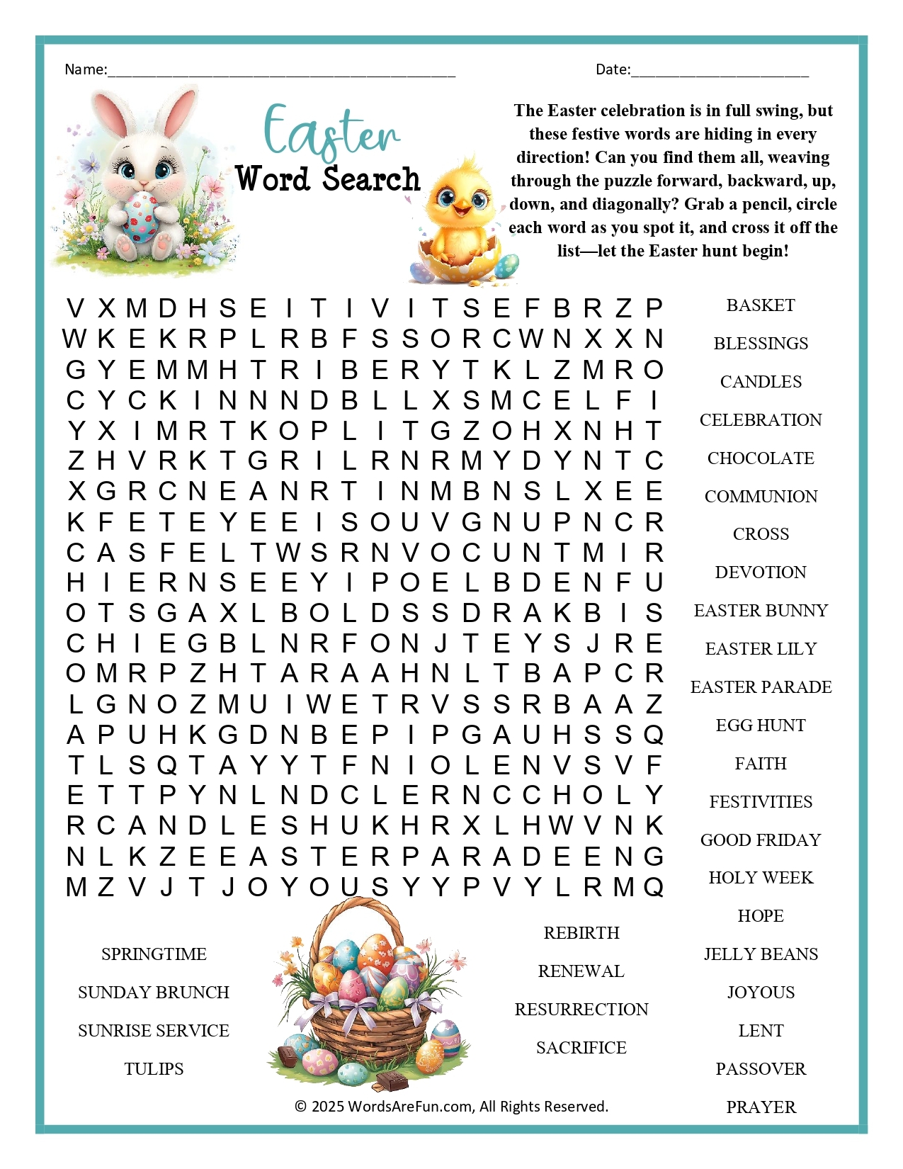 April Word Search For Adults