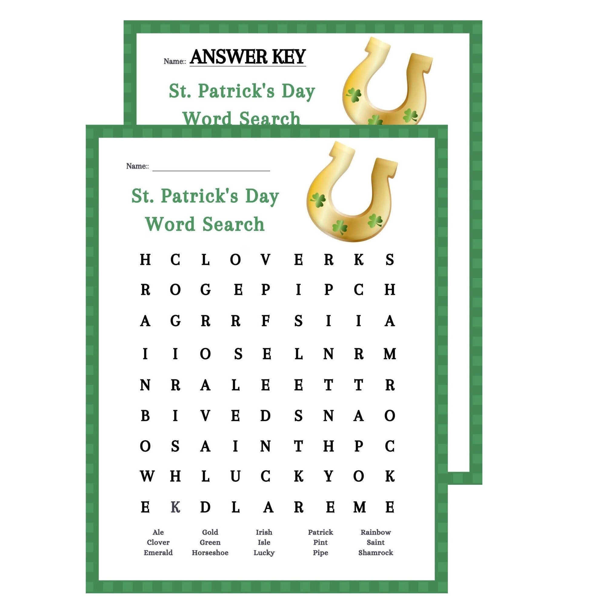 St Patrick s Day Printable Word Search Puzzle Answer Key Instant Download Print At Home Digital File Holiday Activity Party Game Etsy