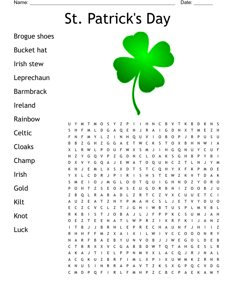 St Patrick s Day Word Search WordMint St Patrick s Day Word Search WordMint