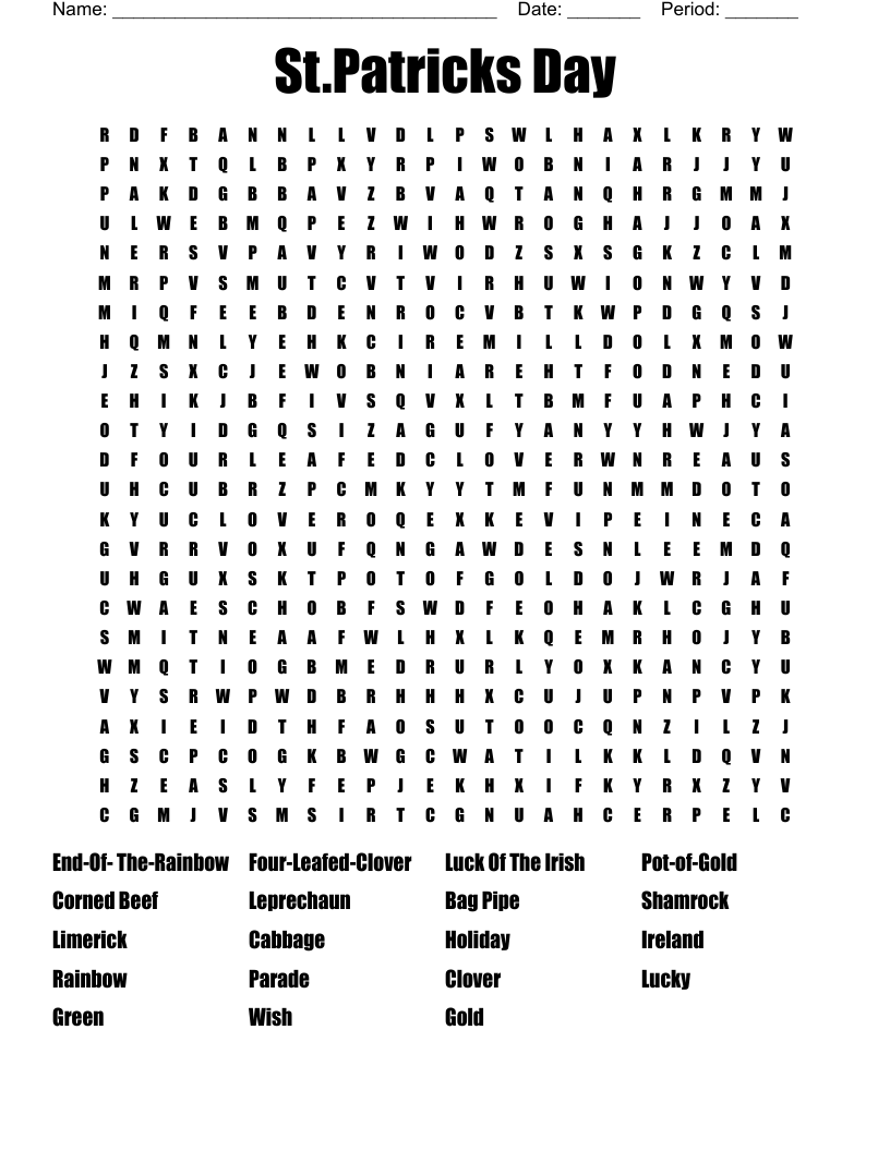 St Patricks Day Word Search WordMint