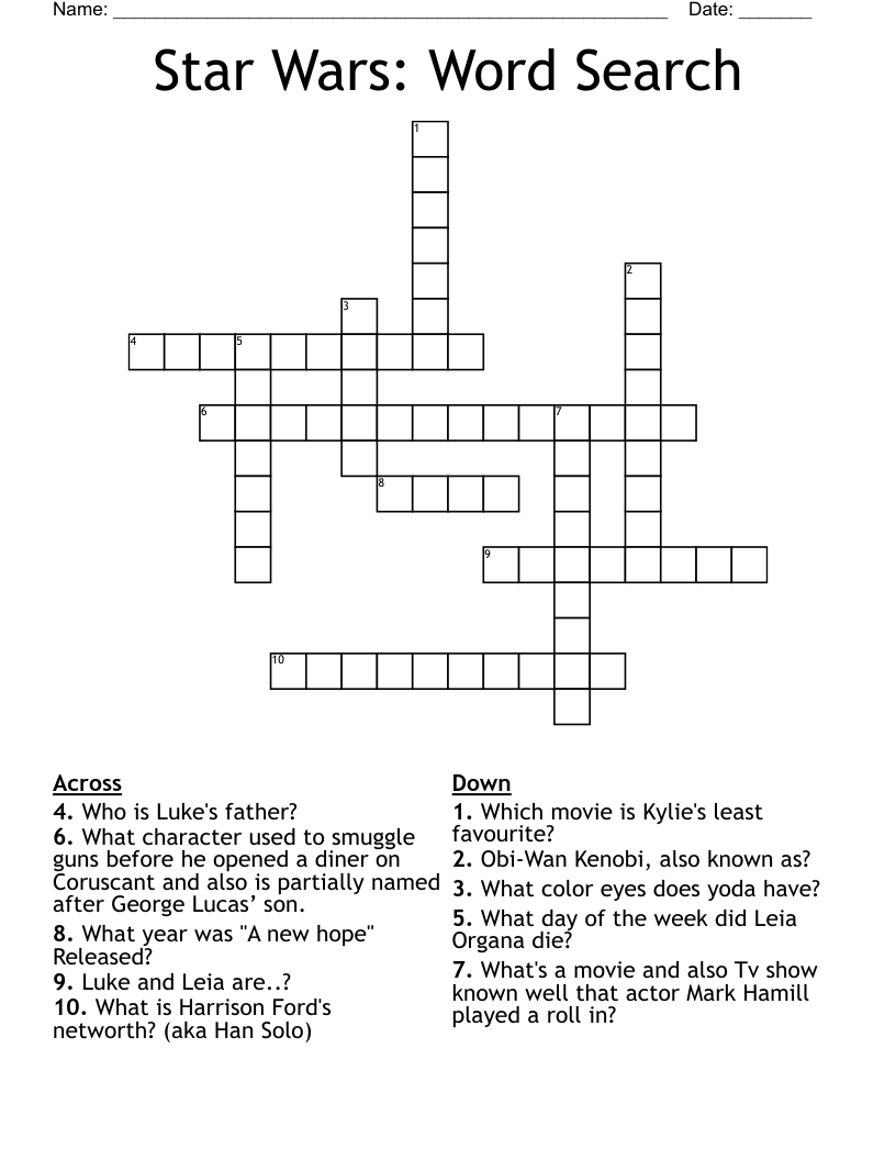 Star Wars Word Search Crossword WordMint Star Wars Word Search Crossword WordMint