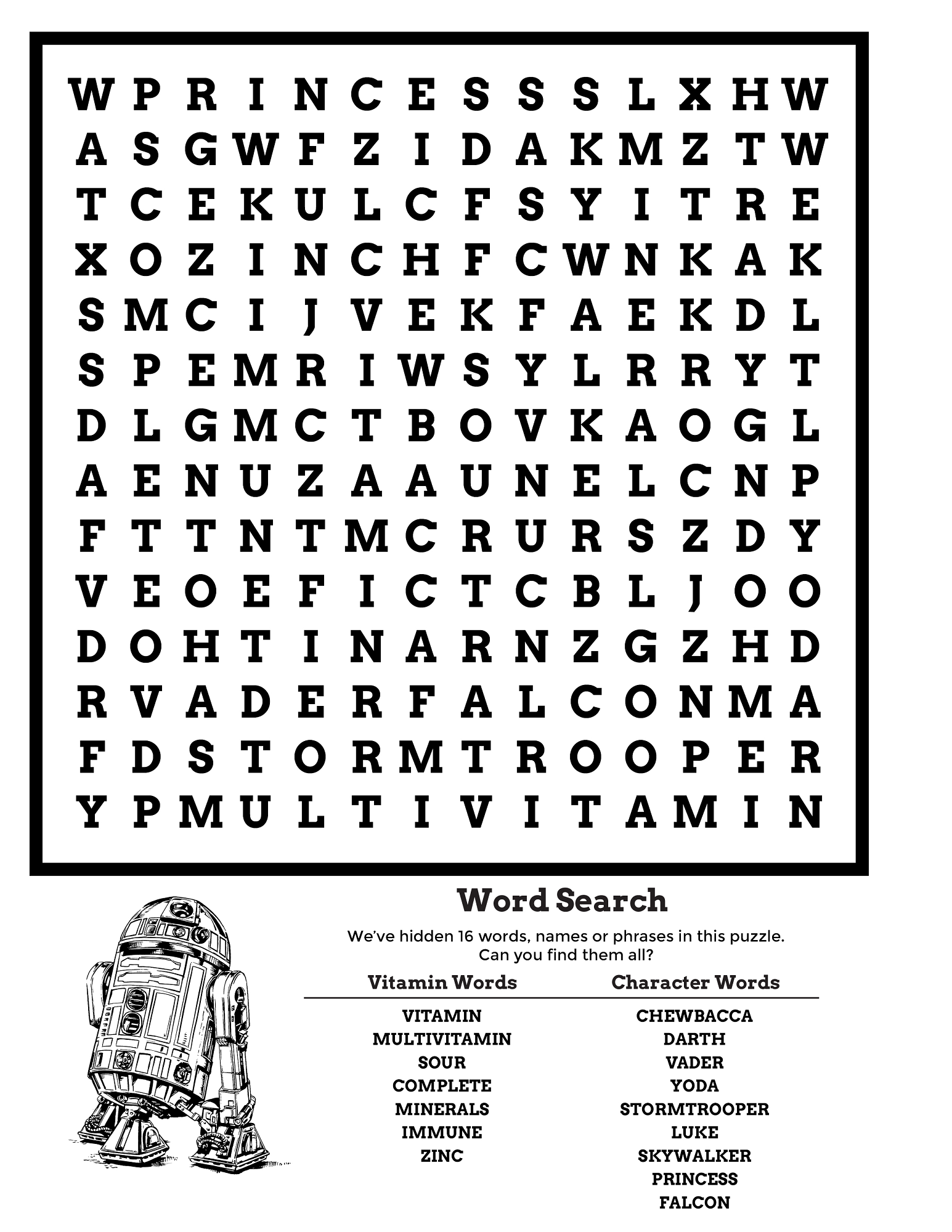 Star Wars Word Search Kids Printable