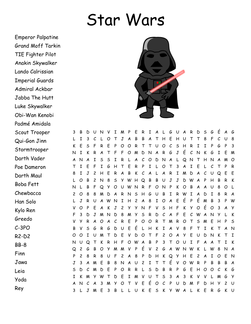 Star Wars Word Search Printable