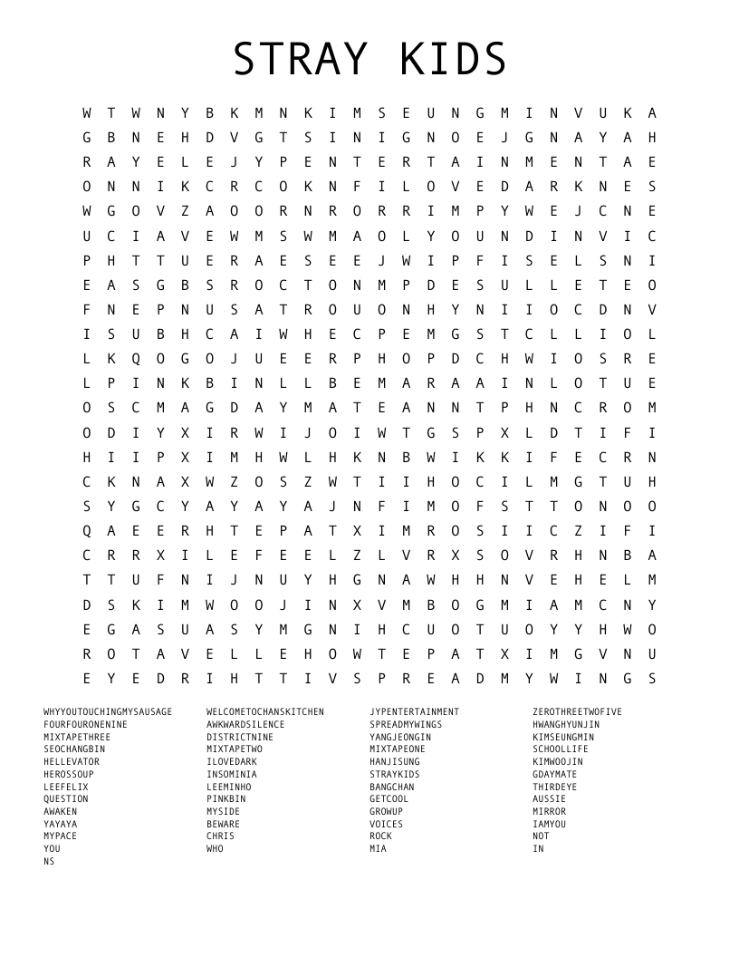 STRAY KIDS Word Search WordMint