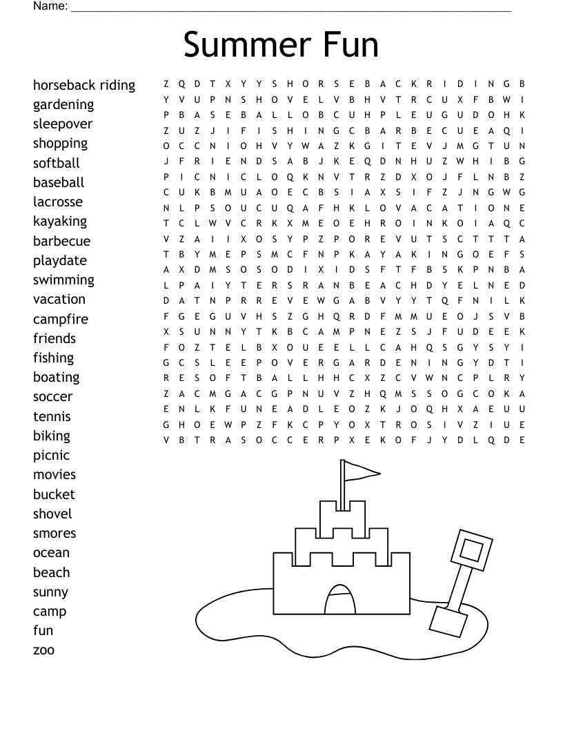Summer Word Search Printable Difficult