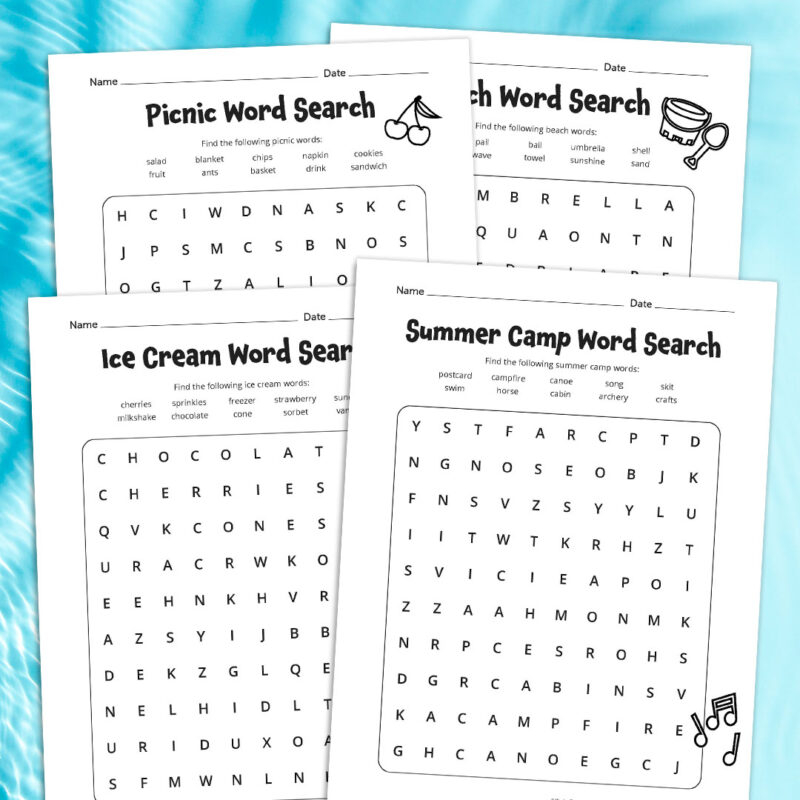 Free Printable Summer Word Search Puzzles