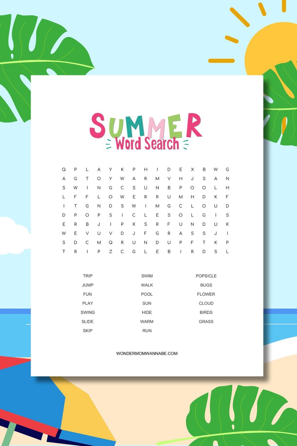 Word Search Summer Printables